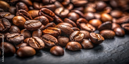 Wallpaper Mural Close-up of Coffee Beans Scattered on a Dark Surface, Capturing the Rich Aroma and Natural Beauty of the Roasted Beans Torontodigital.ca