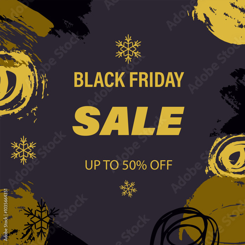 Black friday sale banner layout design. Abstract background with hand spots and text