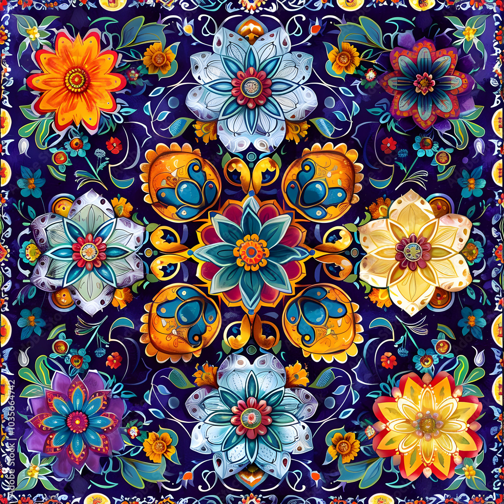 Vibrant Floral Pattern With Intricate Geometric Details Vibrant Floral Pattern With Intricate Geometric Details