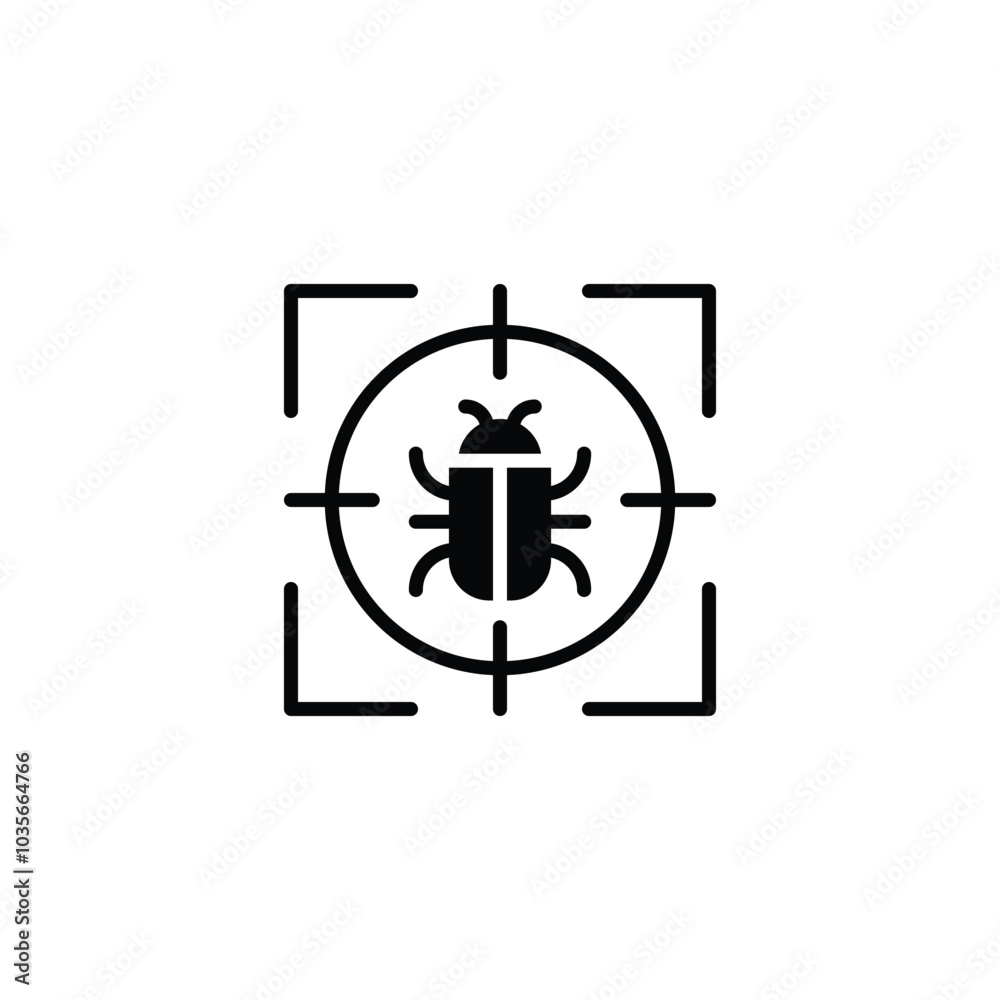 Fototapeta premium Malware bug target icon. Simple solid style. Network vulnerability, virus, malware, ransomware, fraud, spam, phishing, scam, hacker attack, IT security concept. Vector illustration isolated.