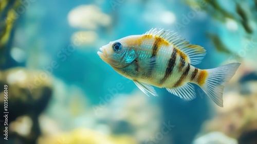 A colorful fish swimming gracefully in a vibrant underwater scene.