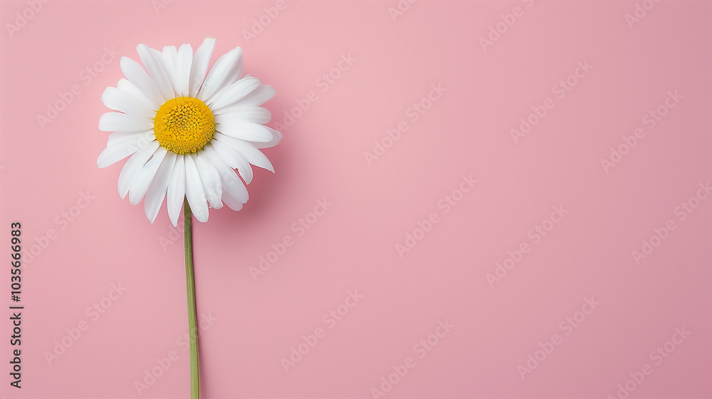 Obraz premium Single White Daisy Flower on Pink Background with Copy Space