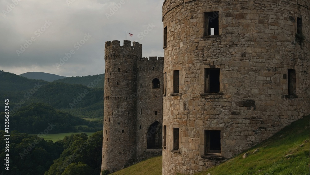 An enchanting archer tower illuminated by moonlight An enchanting archer tower illuminated by moonlight