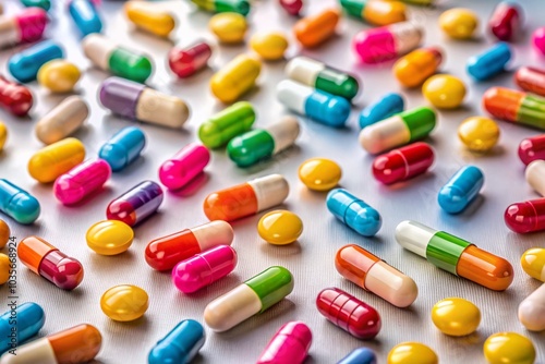 Colorful Pills and Medications in Minimalist Style for Health and Wellness Imagery