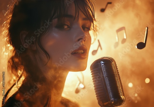 A singer captivates the audience with her powerful voice under warm stage lights