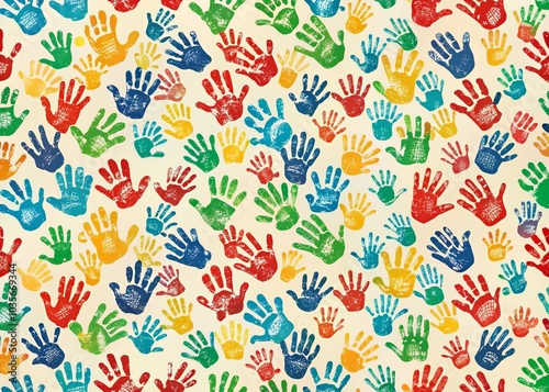 Colorful Seamless Pattern of Hand Prints for Creative Backgrounds and Textiles