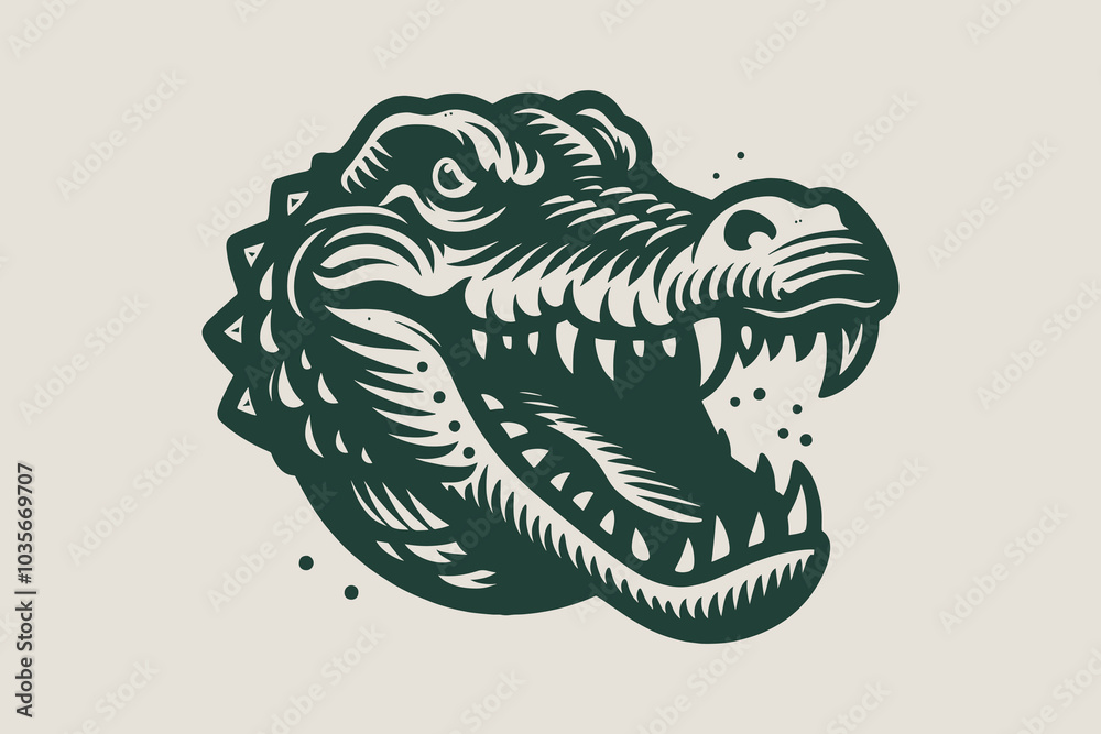 Crocodile, alligator. Scary toothy head. Old engraving vector retro illustration, sketch, emblem Crocodile, alligator. Scary toothy head. Old engraving vector retro illustration, sketch, emblem
