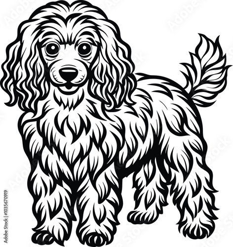 hand-drawn line art illustration of a Toy Poodle in a side view