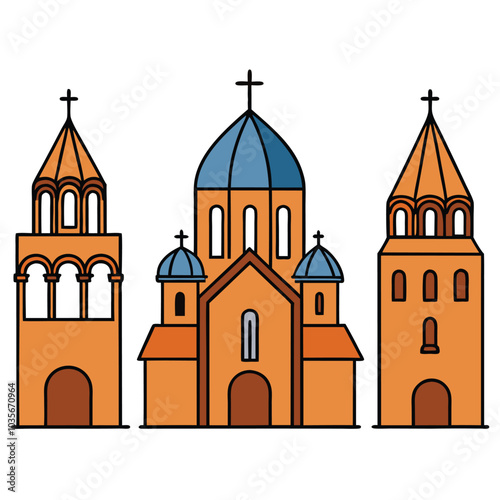 Orthodox flat design vector illustration. Cathedral Church icon isolated