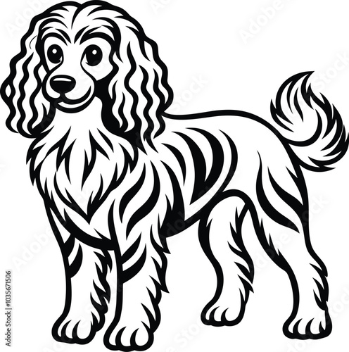 hand-drawn line art illustration of a Toy Poodle in a side view