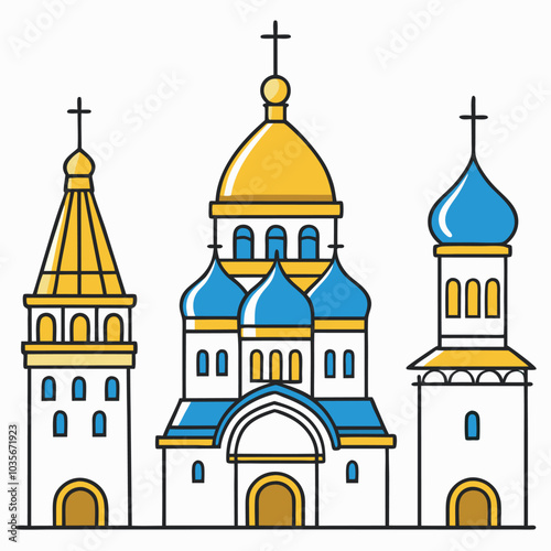 Orthodox flat design vector illustration. Cathedral Church icon isolated