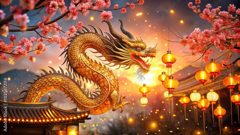 Fototapeta premium Continuous Line Drawing of an Ancient Chinese Dragon for Chinese New Year Celebrations