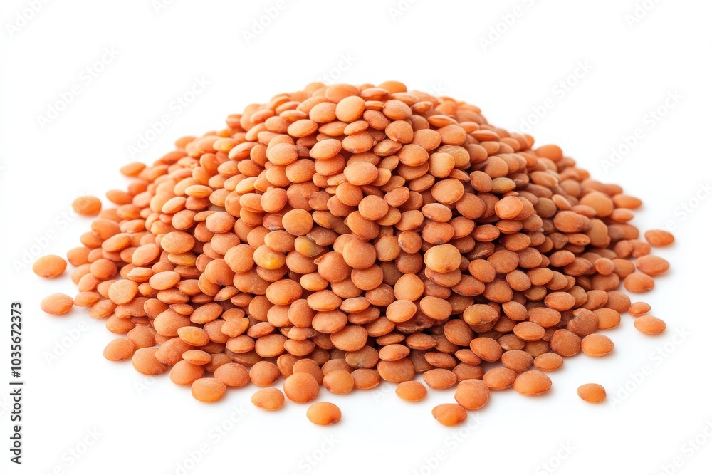 Brown Lentils. Closeup of Lentil Grains Heap Isolated on White Background Brown Lentils. Closeup of Lentil Grains Heap Isolated on White Background