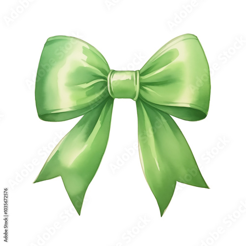 Elegant green bow illustration on white background, perfect for festive and decorative themes, adding charm to gift wrapping and designs. photo