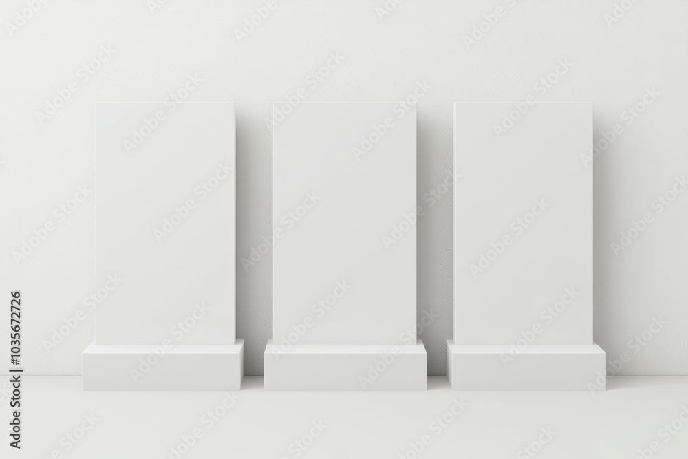 The retractable banners are displayed on a white background. A 3D rendering is shown for illustration purposes. The retractable banners are displayed on a white background. A 3D rendering is shown for illustration purposes.