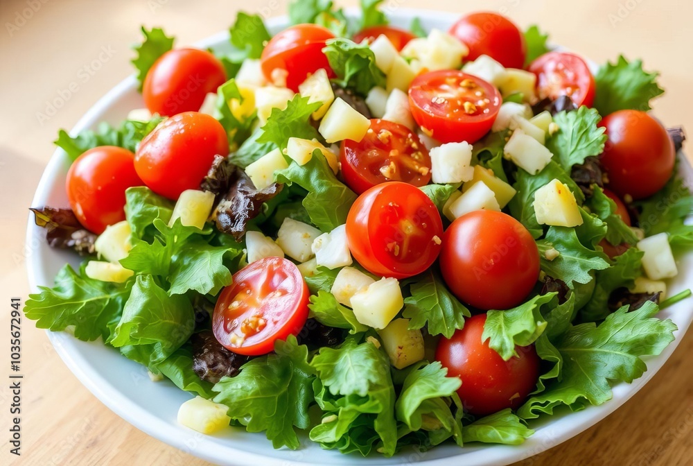 _ . Fresh Salad A colorful salad with mixed greens, cherry tomat _ . Fresh Salad A colorful salad with mixed greens, cherry tomat