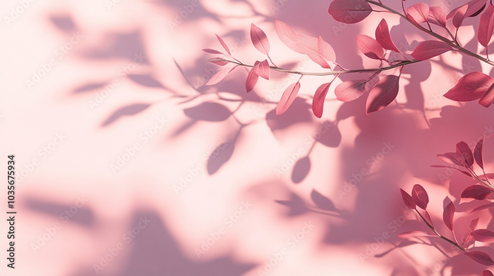 Delicate pink leaves cast intricate shadows on a soft pastel background, creating a serene and dreamy atmosphere perfect for romantic or tranquil designs. Delicate pink leaves cast intricate shadows on a soft pastel background, creating a serene and dreamy atmosphere perfect for romantic or tranquil designs.