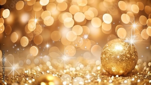 Christmas gold background with glitter sparkle and bokeh effect can be used for greeting card design, banner social media template. Winter collection festive seasonal illustrations in realistic style.