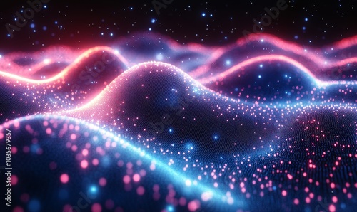 Empty show scene with neon lights on an empty stage. Abstract dark background.