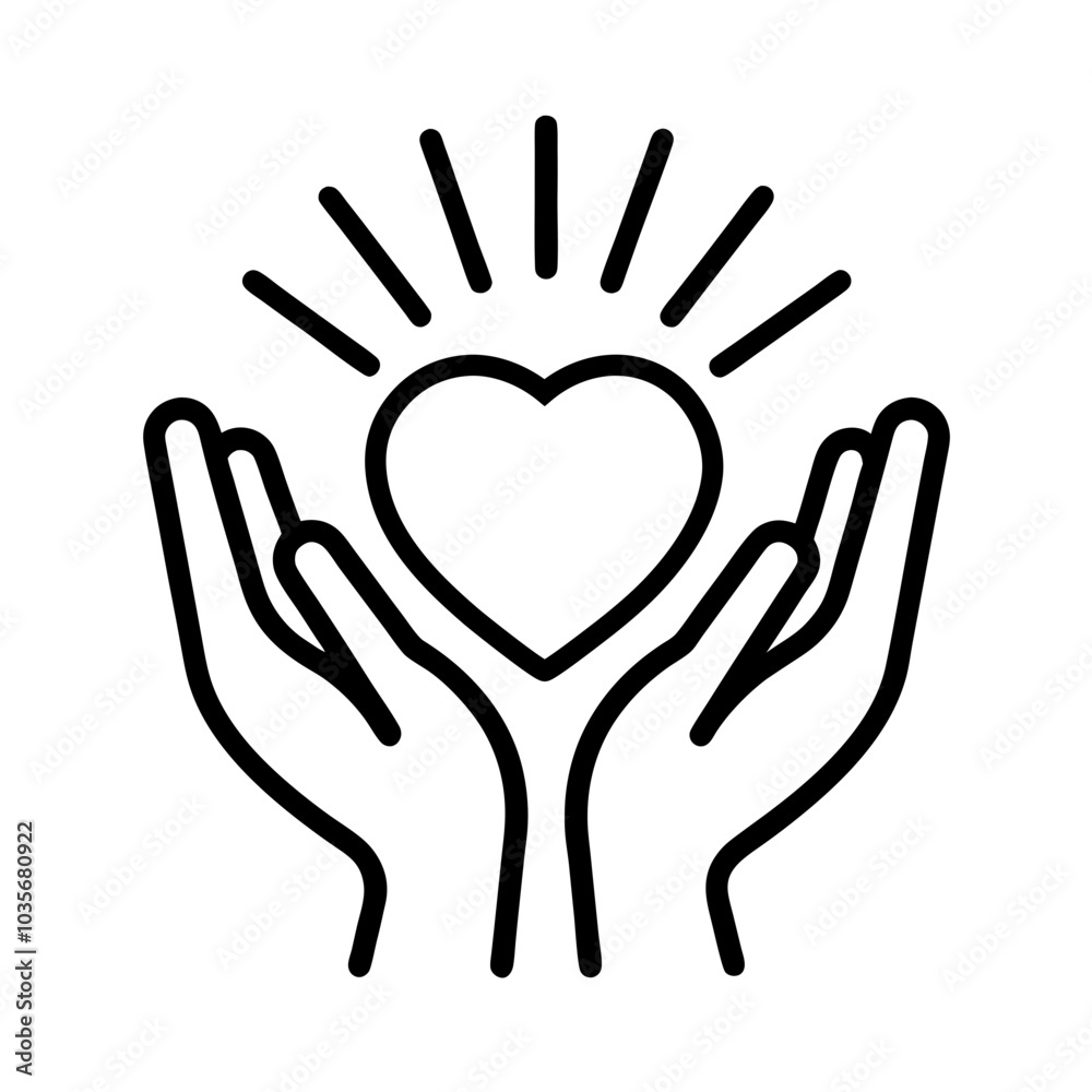 Obraz premium Hands holding heart outline icon vector illustration 