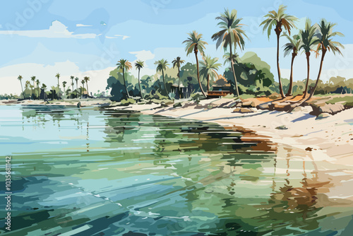 Summer resort in hot weather on the seashore. abstract design. Vector graphics pattern background. Template texture for interior, packaging, wallpaper,