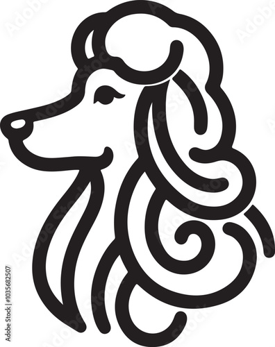 hand-drawn line art illustration of a Toy Poodle in a side view