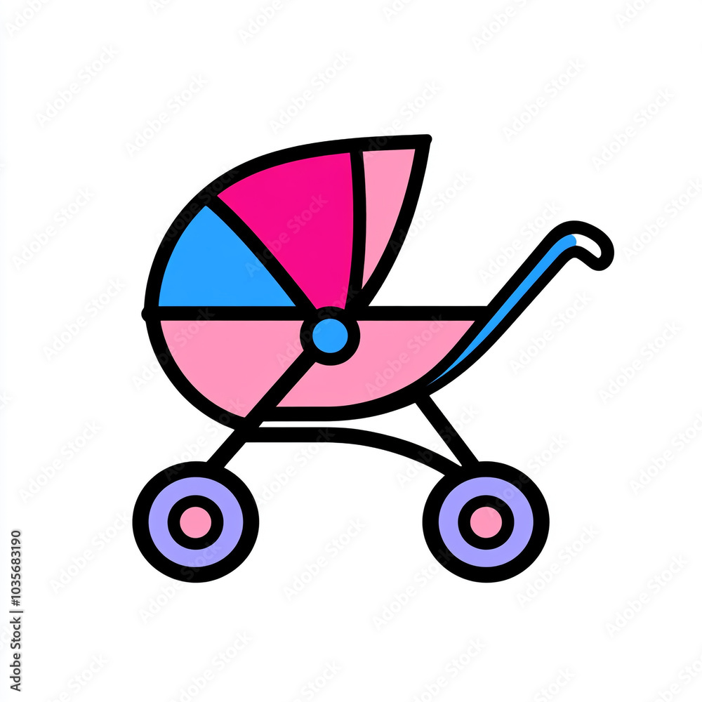 An icon of a baby stroller isolated on a white background. An icon of a baby stroller isolated on a white background.