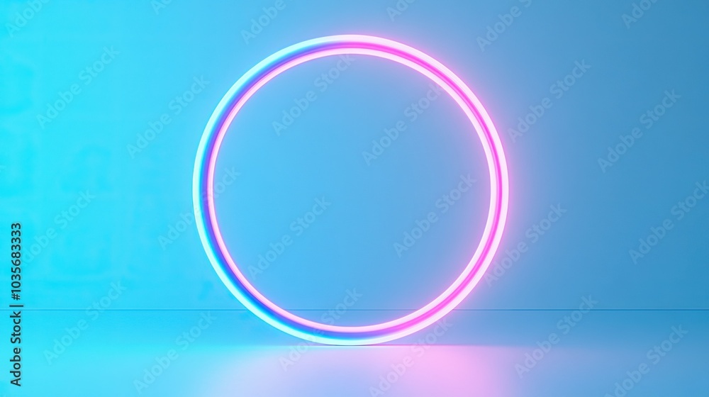 Obraz premium Neon circle light, glowing against a blue backdrop.