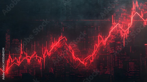 A vibrant red line chart trending upward against a dark background, representing data analysis and financial market fluctuations.