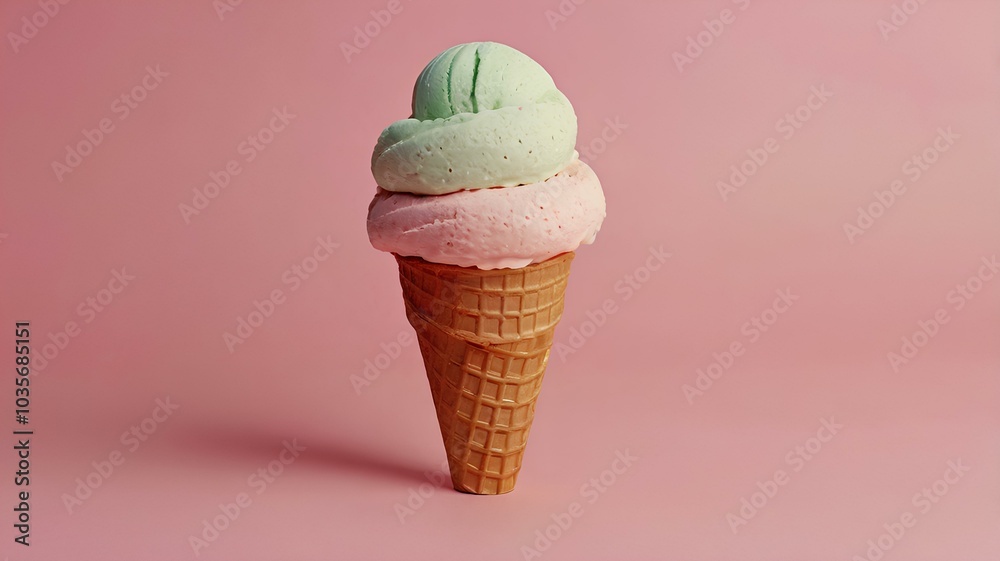 Ice cream cone on pastel pink background. Minimal food concept. Ice cream cone on pastel pink background. Minimal food concept.