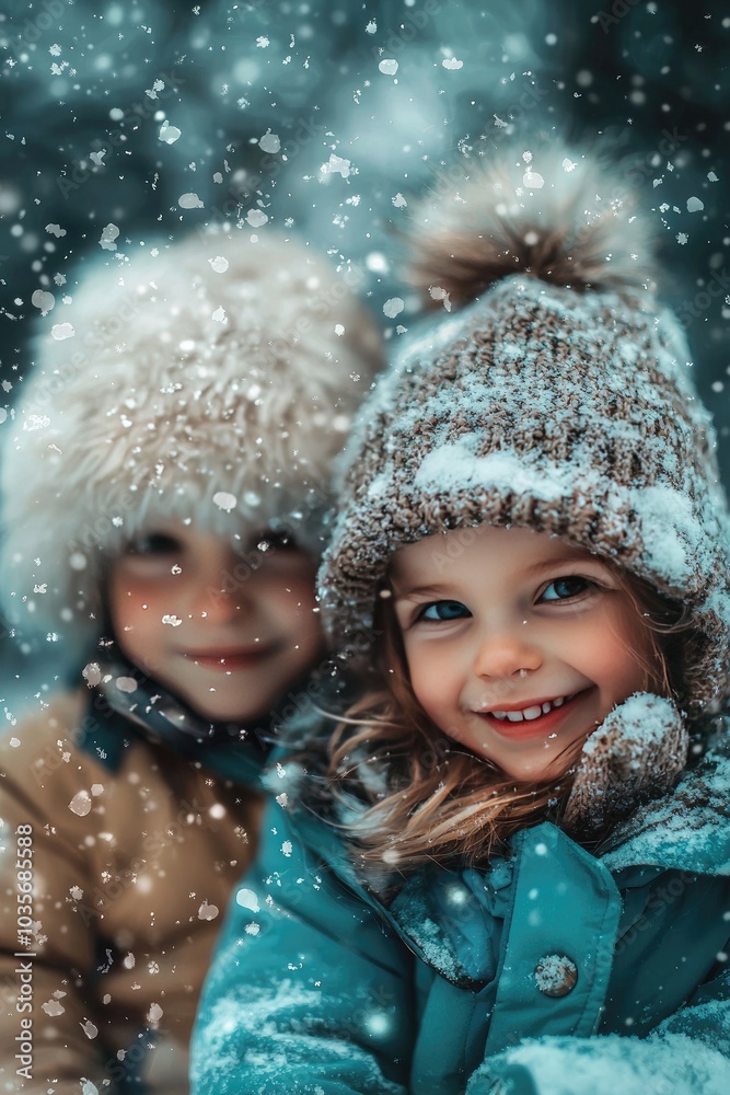 children are playing in snowy weather. selective focus children are playing in snowy weather. selective focus