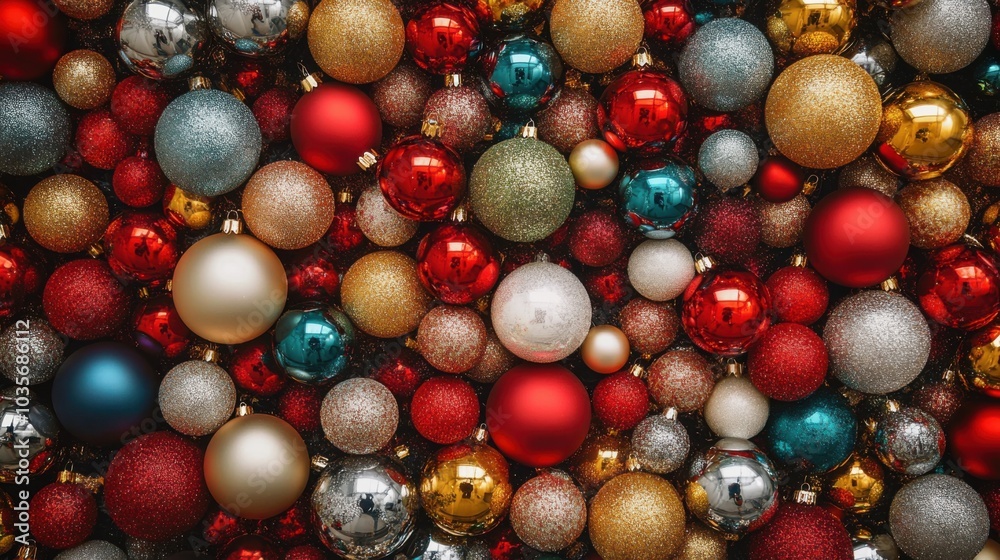 A background completely filled with sparkling Christmas tree ornaments, packed closely together to create a festive, shiny surface. A background completely filled with sparkling Christmas tree ornaments, packed closely together to create a festive, shiny surface.