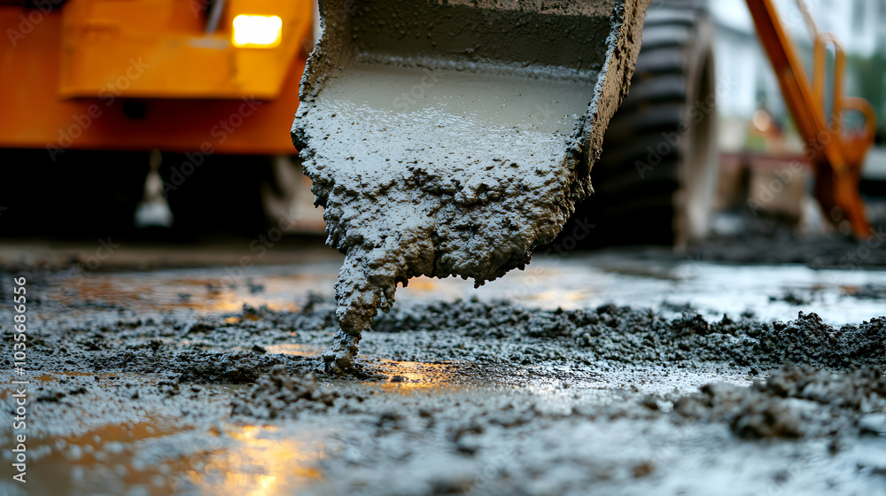 Large Cement Mixer Pouring Fresh Concrete at Construction Site ...