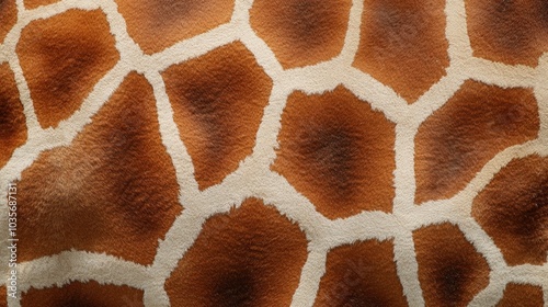 Close-up of giraffe skin texture, displaying the unique brown patches separated by light beige lines, with the pattern filling the screen in rich detail.