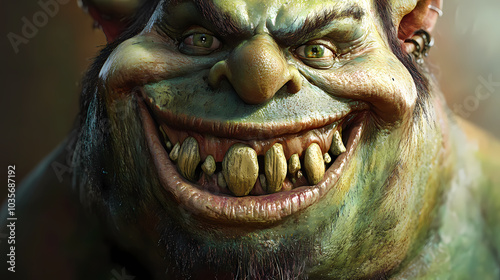 Funny ogre with a big smile. generative ai. Giant Ogre. Illustration