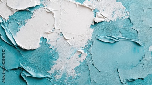 A textured canvas background in vivid turquoise and soft white clay, showcasing a refreshing and bright look that evokes a sense of coastal tranquility. photo