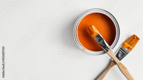 Wallpaper Mural top view lay flat paint brush laying on paint can with Torontodigital.ca