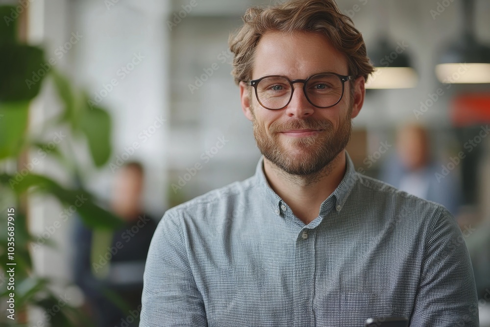 Creative businessman sending a text message in an office, Generative AI Creative businessman sending a text message in an office, Generative AI