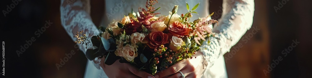 Fototapeta premium the bride holds a bouquet in her hands. selective focus