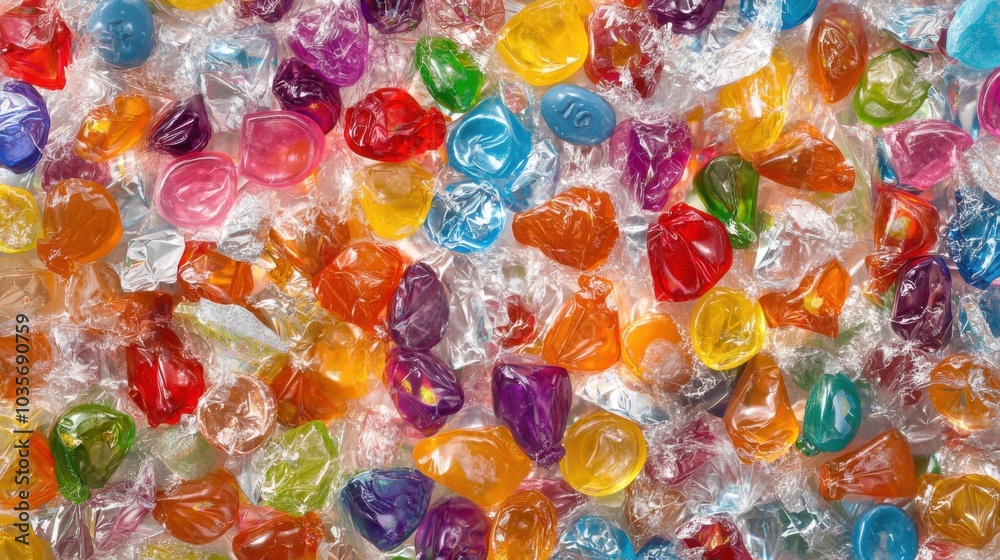 A seamless spread of mixed hard candies, tightly packed together to fill the entire frame with bright, colorful wrappers and sugary surfaces. A seamless spread of mixed hard candies, tightly packed together to fill the entire frame with bright, colorful wrappers and sugary surfaces.