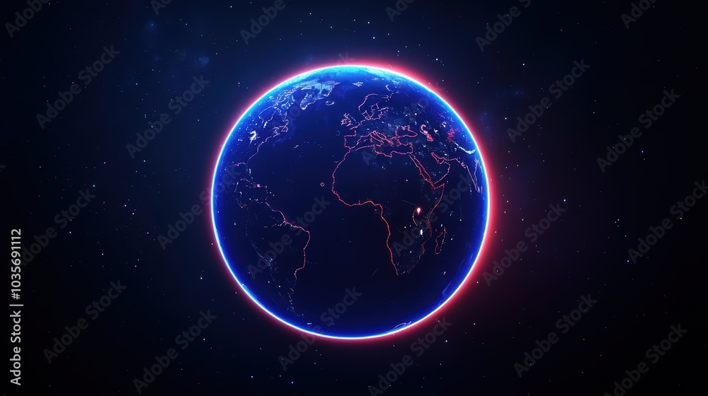 Fototapeta premium A stunning depiction of Earth with glowing outlines, set against a dark cosmic background.