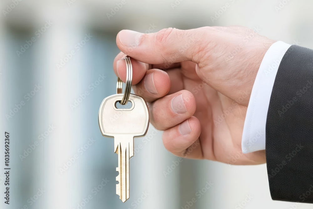 Businessman holding a key to symbolize access and opportunity, white isolate background. Businessman holding a key to symbolize access and opportunity, white isolate background.