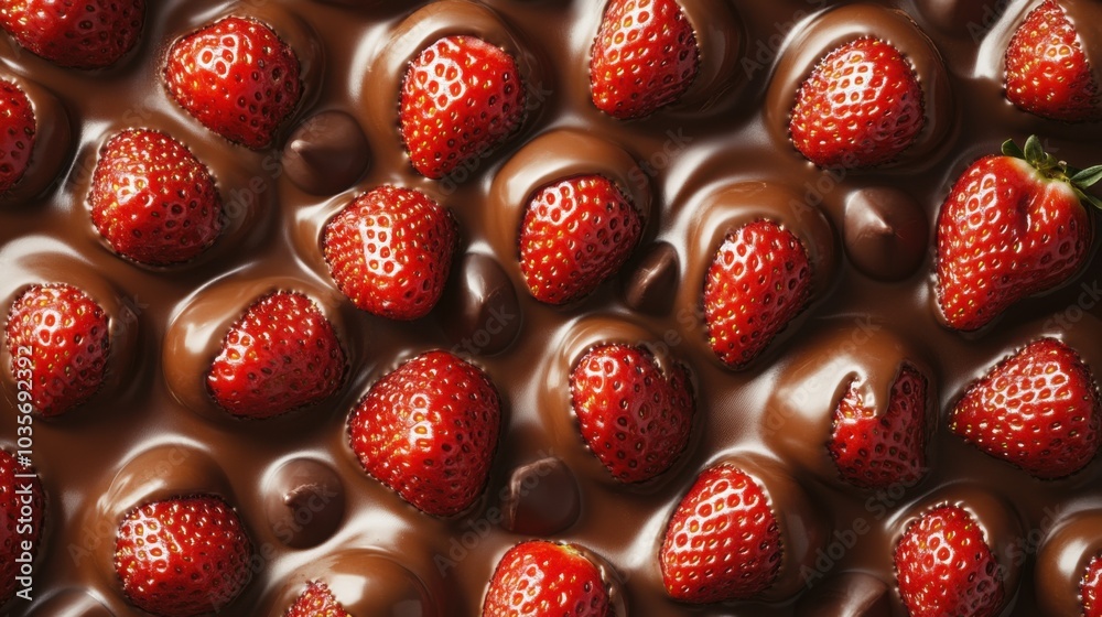 A seamless background of chocolate-covered strawberries, with glossy chocolate and bright red fruit densely arranged to fill the frame. A seamless background of chocolate-covered strawberries, with glossy chocolate and bright red fruit densely arranged to fill the frame.