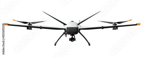 Drone with four rotors, white isolated background