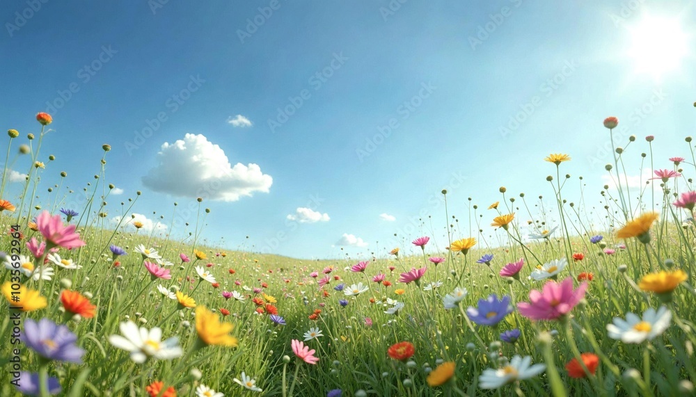 Serene Meadow with Wildflowers under Clear Sky Serene Meadow with Wildflowers under Clear Sky
