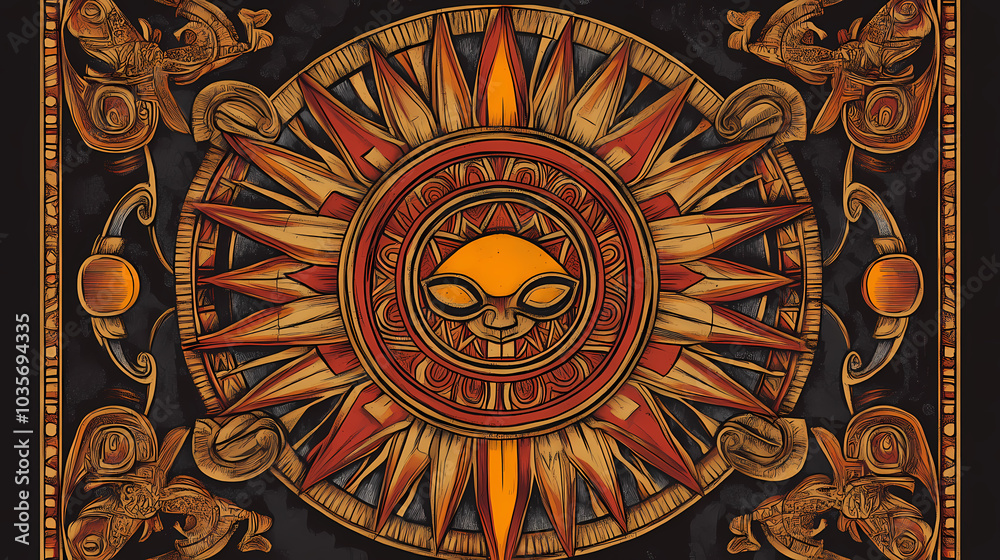 Fototapeta premium Intricate aztec sunstone design. Aztec Sun Stone. Illustration