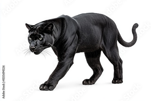 Black panther walking on white background