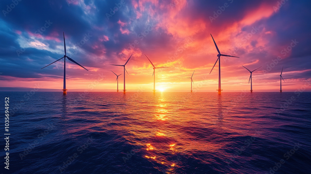 Obraz premium A cutting-edge renewable energy hub with advanced solar panels, wind turbines, and AI-driven energy storage solutions for a sustainable future