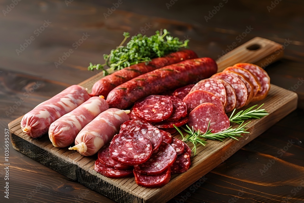 A Delicious Assortment of Cured Meats on a Wooden Cutting Board A Delicious Assortment of Cured Meats on a Wooden Cutting Board