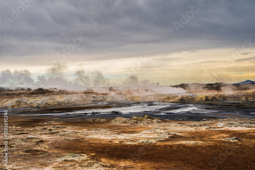nature sceneries inside the Namaskard geothermal area, Iceland